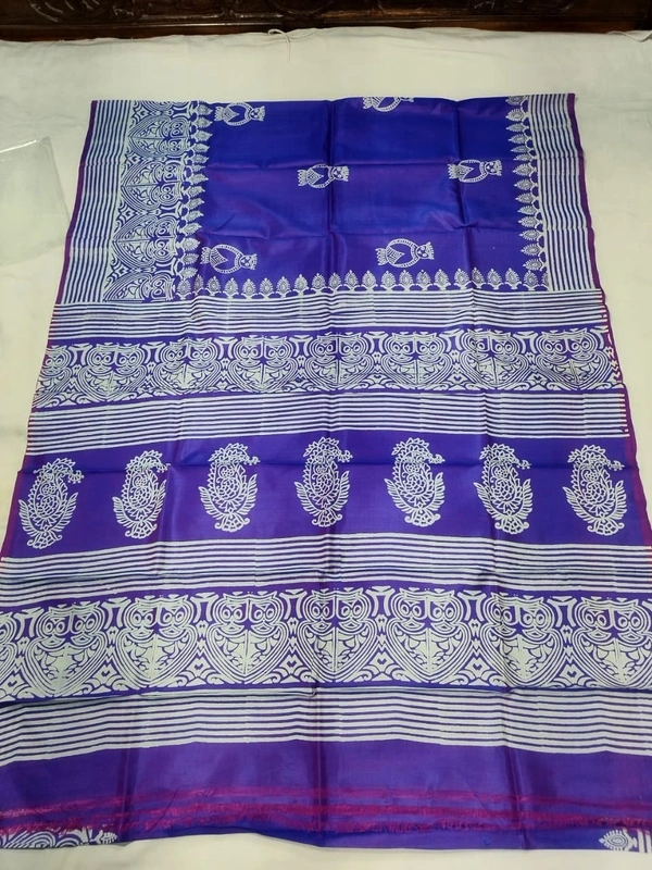  SKU1051 : Exclusive Indian Soft Bishnupuri Katan Silk Saree | Premium Quality - Block Print, Dry Wash Only, Yes