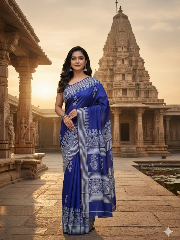  SKU1051 : Exclusive Indian Soft Bishnupuri Katan Silk Saree | Premium Quality - Block Print, Dry Wash Only, Yes