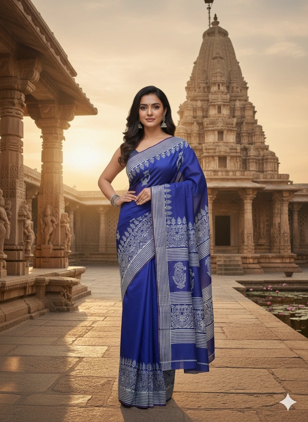  SKU1051 : Exclusive Indian Soft Bishnupuri Katan Silk Saree | Premium Quality - Block Print, Dry Wash Only, Yes