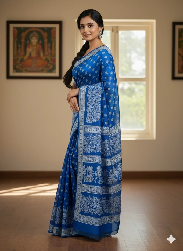 SKU1063 : Exclusive Indian Soft Bishnupuri Katan Silk Saree | Premium Quality - Block Print, Dry Wash Only, Yes