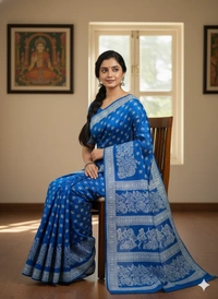 SKU1063 : Exclusive Indian Soft Bishnupuri Katan Silk Saree | Premium Quality - Block Print, Dry Wash Only, Yes