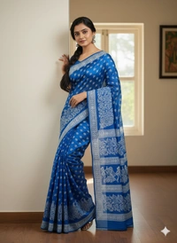 SKU1063 : Exclusive Indian Soft Bishnupuri Katan Silk Saree | Premium Quality - Block Print, Dry Wash Only, Yes