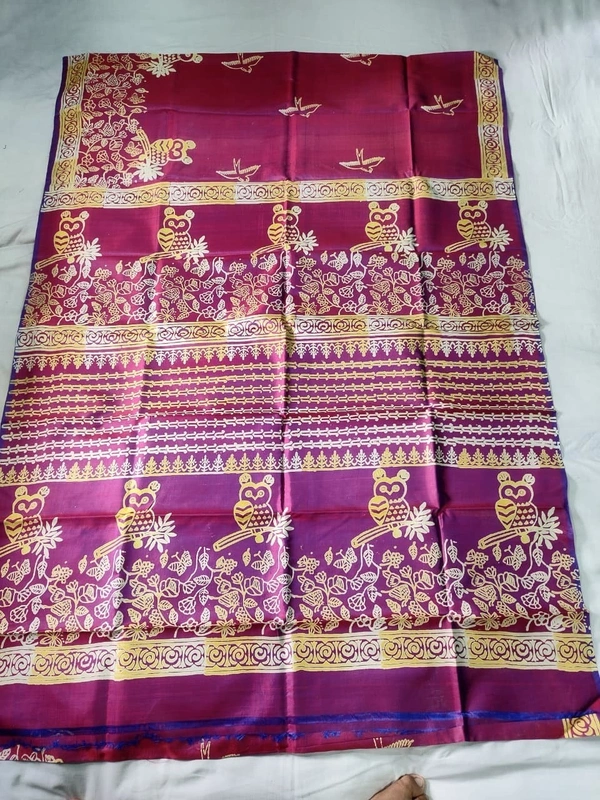 SKU1073 : Exclusive Indian Soft Bishnupuri Katan Silk Saree | Premium Quality - Block Print, Dry Wash Only, Yes