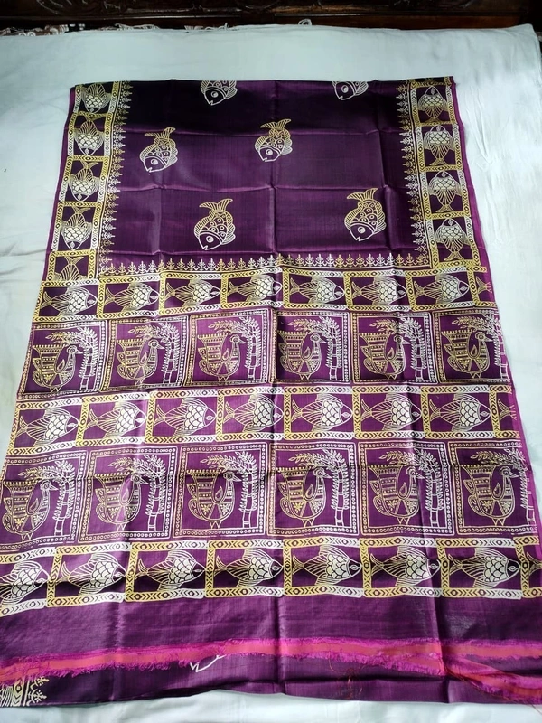 SKU1064 : Exclusive Indian Soft Bishnupuri Katan Silk Saree | Premium Quality - Block Print, Dry Wash Only, Yes