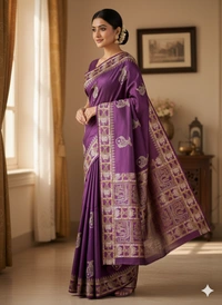 SKU1064 : Exclusive Indian Soft Bishnupuri Katan Silk Saree | Premium Quality - Block Print, Dry Wash Only, Yes