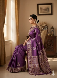 SKU1064 : Exclusive Indian Soft Bishnupuri Katan Silk Saree | Premium Quality - Block Print, Dry Wash Only, Yes