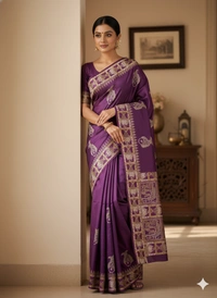 SKU1064 : Exclusive Indian Soft Bishnupuri Katan Silk Saree | Premium Quality - Block Print, Dry Wash Only, Yes