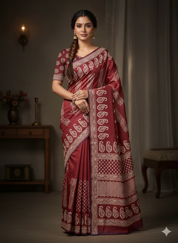 SKU1052 : Exclusive Indian Soft Bishnupuri Katan Silk Saree | Premium Quality - Block Print, Dry Wash Only, Yes