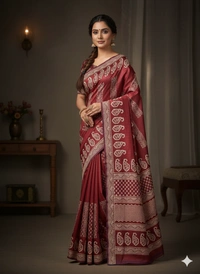 SKU1052 : Exclusive Indian Soft Bishnupuri Katan Silk Saree | Premium Quality - Block Print, Dry Wash Only, Yes
