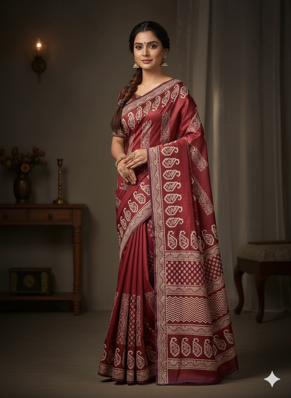 SKU1052 : Exclusive Indian Soft Bishnupuri Katan Silk Saree | Premium Quality - Block Print, Dry Wash Only, Yes
