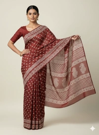 SKU1054 : Exclusive Indian Soft Bishnupuri Katan Silk Saree | Premium Quality - Block Print, Dry Wash Only, Yes