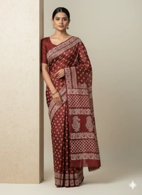 SKU1054 : Exclusive Indian Soft Bishnupuri Katan Silk Saree | Premium Quality - Block Print, Dry Wash Only, Yes
