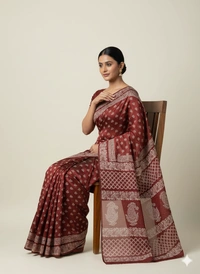 SKU1054 : Exclusive Indian Soft Bishnupuri Katan Silk Saree | Premium Quality - Block Print, Dry Wash Only, Yes