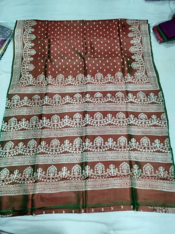 SKU1055 : Exclusive Indian Soft Bishnupuri Katan Silk Saree | Premium Quality - Block Print, Dry Wash Only, Yes