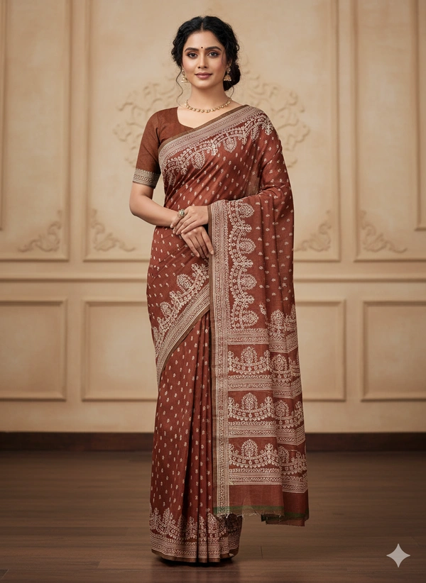 SKU1055 : Exclusive Indian Soft Bishnupuri Katan Silk Saree | Premium Quality - Block Print, Dry Wash Only, Yes