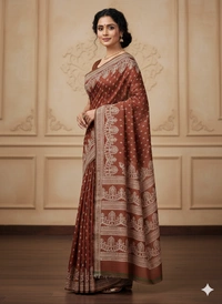 SKU1055 : Exclusive Indian Soft Bishnupuri Katan Silk Saree | Premium Quality - Block Print, Dry Wash Only, Yes
