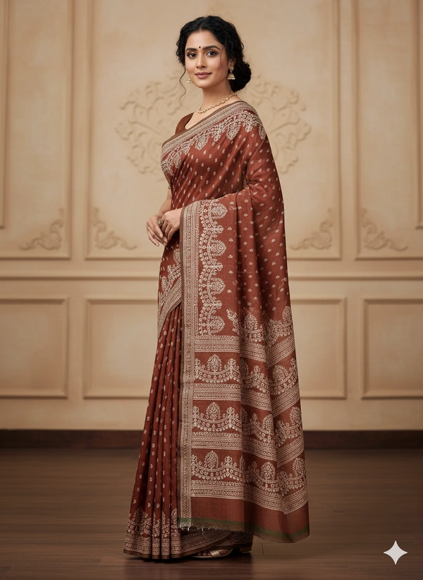 SKU1055 : Exclusive Indian Soft Bishnupuri Katan Silk Saree | Premium Quality - Block Print, Dry Wash Only, Yes