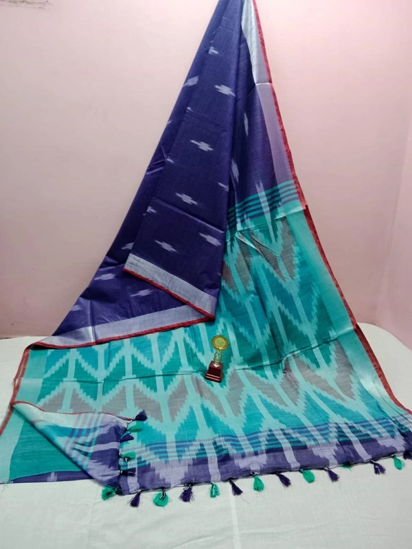  SKU0778: Pure Cotton Saree – Soft, Lightweight & Handwoven for Elegant Look - Normal Length 6.3 mtr Plus, Blue, Buti / Booti, Soft wash, Yes