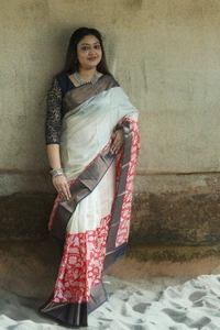 SKU-0182, Tussar->Block Printing->With Blouse Piece - Normal Length 6.5 mtr, Multi Color, Block Print, Abstract Print, All, Yes