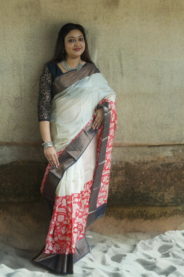 SKU-0182, Tussar->Block Printing->With Blouse Piece - Normal Length 6.5 mtr, Multi Color, Block Print, Abstract Print, All, Yes
