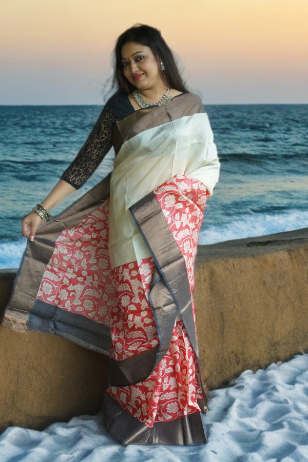 SKU-0182, Tussar->Block Printing->With Blouse Piece - Normal Length 6.5 mtr, Multi Color, Block Print, Abstract Print, All, Yes