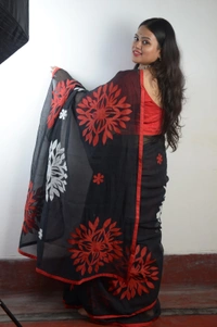 SKU-0307 -> Pure Cotton -> Dhanekhali -> Applic Work Border - Black, Applic Work, Dry Clean Only, Yes