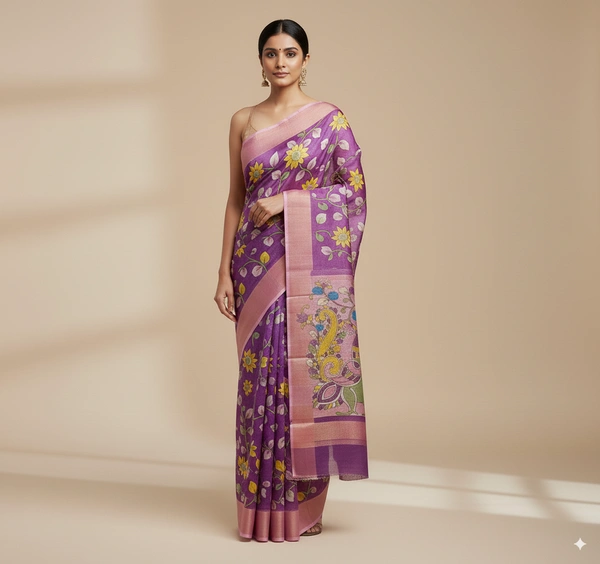 SKU0808: Elegant Pure Tussar Silk Saree – Handwoven | Jori Work | Kalamkari - Kalamkari, Dry Wash Only, Yes