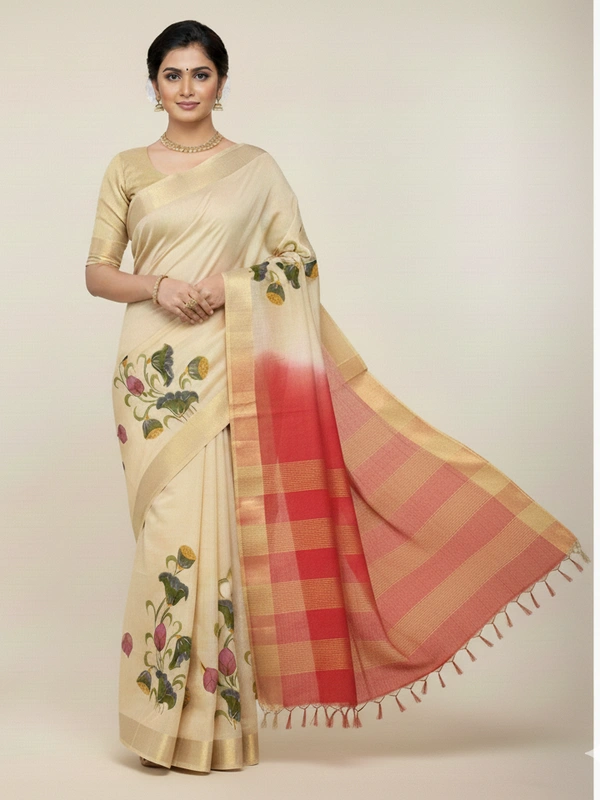 SKU0948 : Pure Khadi Cotton Saree – Handwoven, Lightweight & Breathable Fabric - Hand Wash, Yes