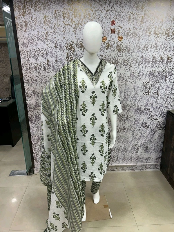 Cotton Kurti Pant Dupatta Set - Tan, XXL/44