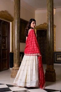 Wedding Special Beautiful Embroidery Lehenga Choli With Badhej Dupatta  - Off White, Free Size; Up To 42"