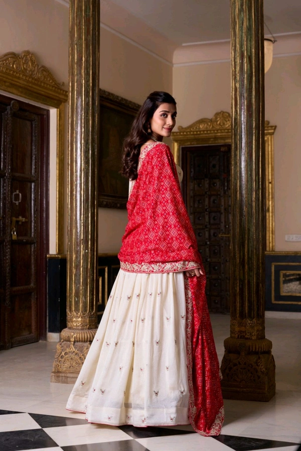 Wedding Special Beautiful Embroidery Lehenga Choli With Badhej Dupatta  - Off White, Free Size; Up To 42"