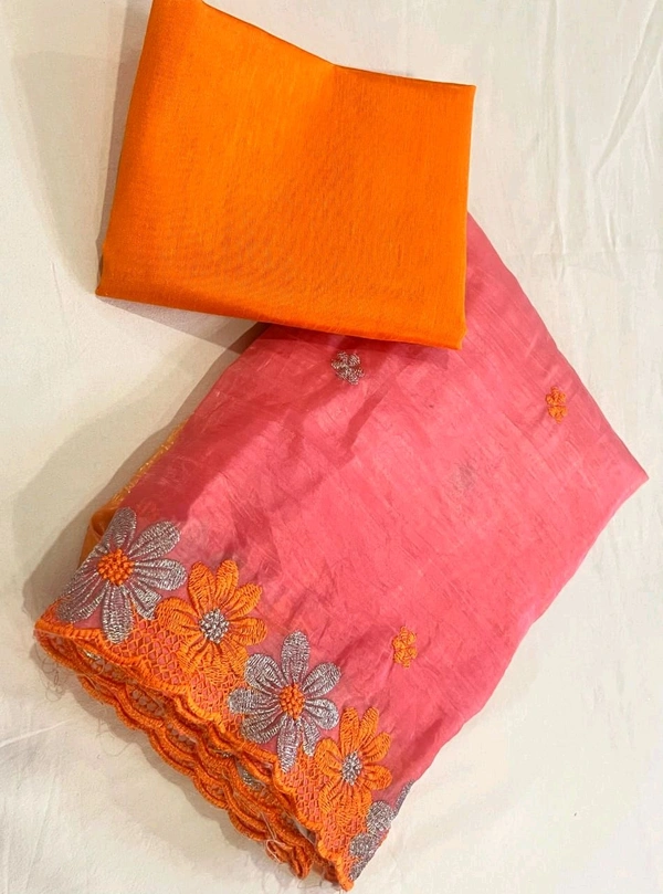 Double Shade Chiffon Crush Saree - Orange, Free Size