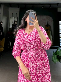 Summer Special Chic Printed Georgette Frock - Brilliant Rose, Free Size; Up To 42"