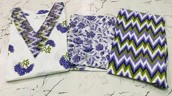 Premium Quality Cotton Kurti Pant Set - Purple, M/38