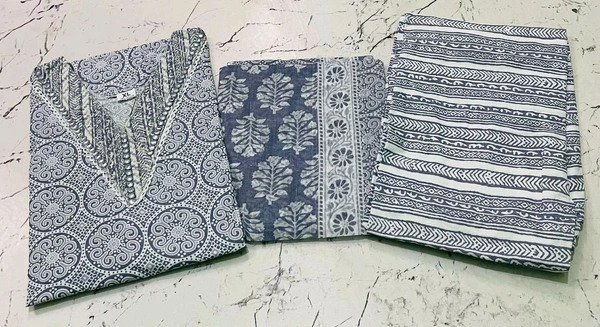 Premium Quality Cotton Kurti Pant Set - Bermuda Gray, XL/42