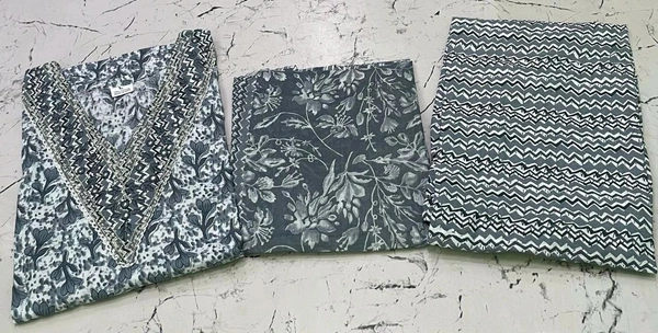 Premium Quality Cotton Kurti Pant Set - Stone Gray, XL/42