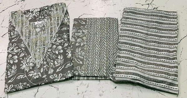 Premium Quality Cotton Kurti Pant Set - Gray, XXL/44