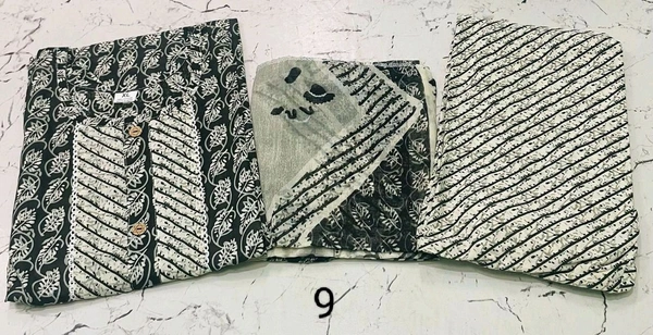 Premium Quality Cotton Kurti Pant Set Specially for Black Lovers - Black, 9, XL/42