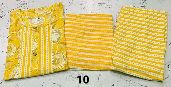 Premium Quality Cotton Kurti Pant Set 💜💚💛 - Bright Yellow, XXL/44