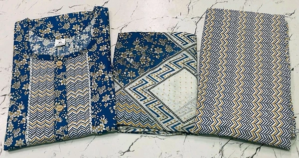 Premium Quality Cotton Kurti Pant Set - Deep Blue, XXL/44