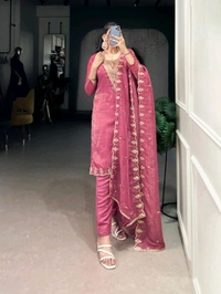 Radiate grace in pink and silver Ethnic Dress - Cerise, L/40
