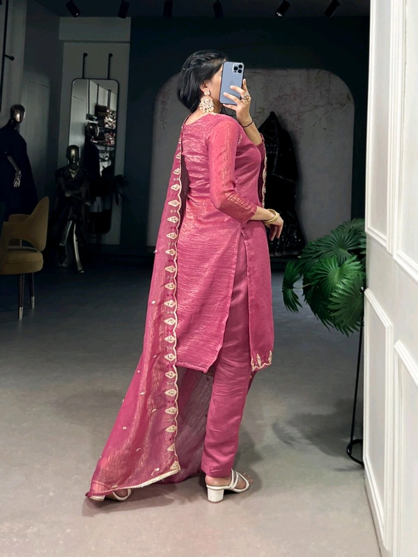 Radiate grace in pink and silver Ethnic Dress - Cerise, L/40