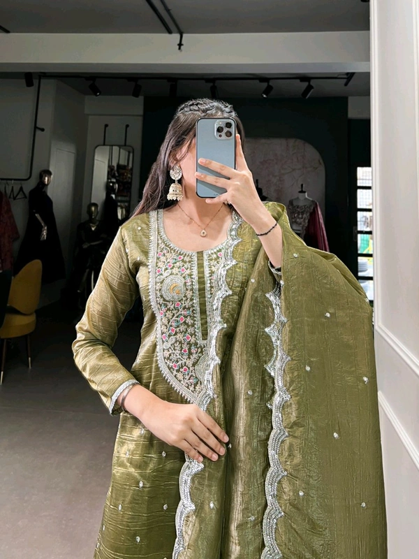 Royal Looking Olive Green Ethnic Suit - Olive Green, XL/42