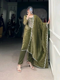 Royal Looking Olive Green Ethnic Suit - Olive Green, XL/42