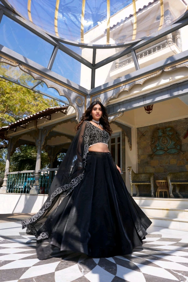 Wedding Night Party Special Lehenga With Heavy Sequins Work 🖤 - Black, Free Size; Up To XL/42