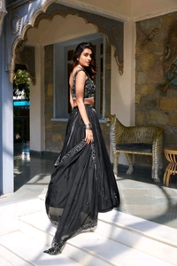 Wedding Night Party Special Lehenga With Heavy Sequins Work 🖤 - Black, Free Size; Up To XL/42