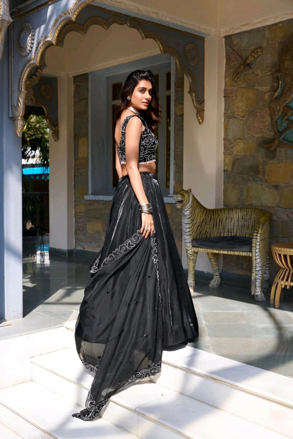 Wedding Night Party Special Lehenga With Heavy Sequins Work 🖤 - Black, Free Size; Up To XL/42