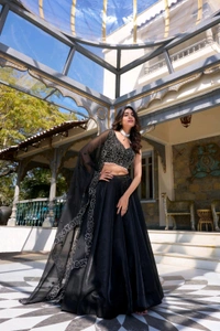 Wedding Night Party Special Lehenga With Heavy Sequins Work 🖤 - Black, Free Size; Up To XL/42