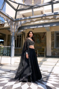 Wedding Night Party Special Lehenga With Heavy Sequins Work 🖤 - Black, Free Size; Up To XL/42