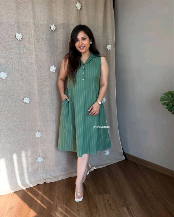 Premium South Cotton Lining Midi Dress - Green, XXL/44